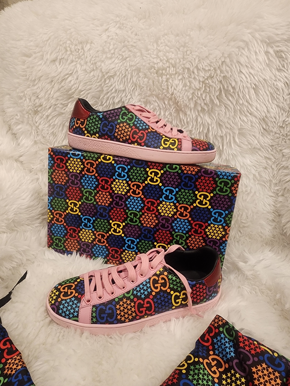 Gucci Kids Multicolor GG Canvas Sneaker with Pink Trim